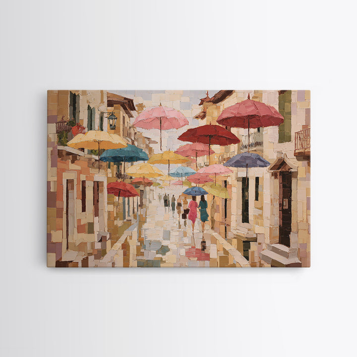 Rainy Boulevard with Umbrella Shapes Canvas Print, Impressionist Art, Neutral Decor, Living Room Decor, Fine Art, Impression, IMP-3x2-73
