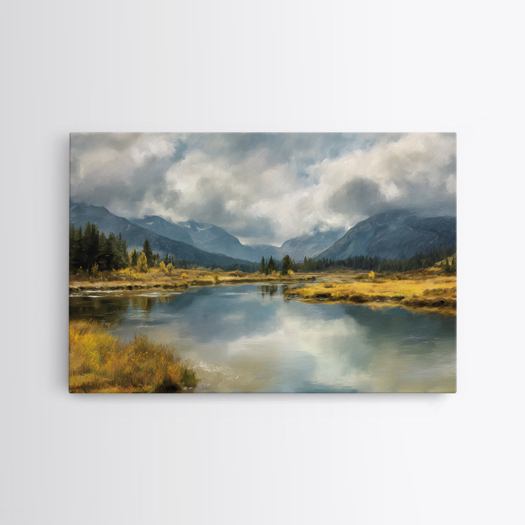 Mountain Lake with Sparkling Reflections Canvas Print, Impressionist Art, Luxury Decor, Living Room Decor, Fine Art, Impression, IMP-3x2-76