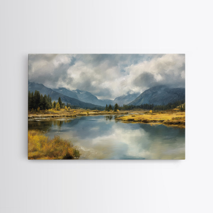 Mountain Lake with Sparkling Reflections Canvas Print, Impressionist Art, Luxury Decor, Living Room Decor, Fine Art, Impression, IMP-3x2-76