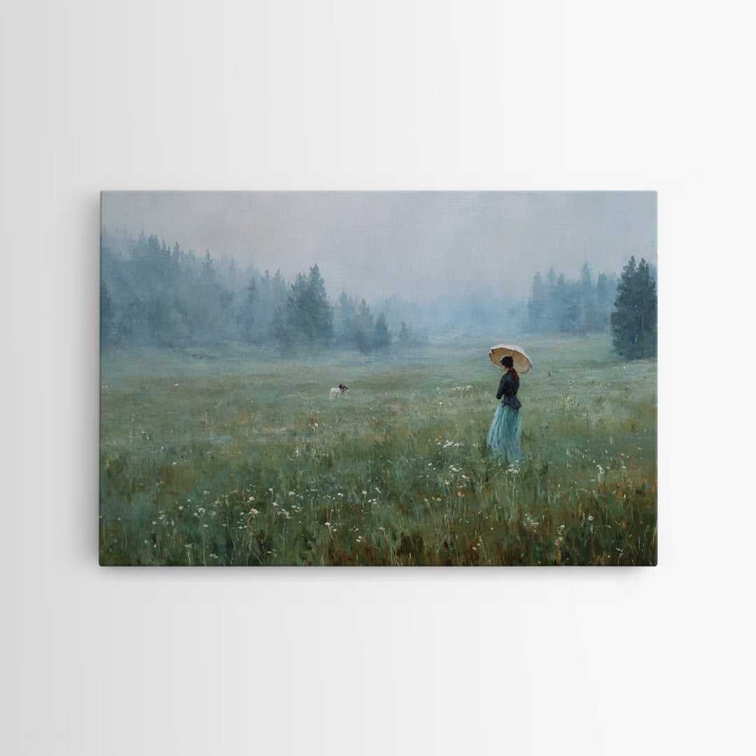 Woman with Parasol in Breezy Meadow Framed Canvas Print, Impressionist Art, Luxury Decor, Living Room Decor, Impression, IMP-3x2-79