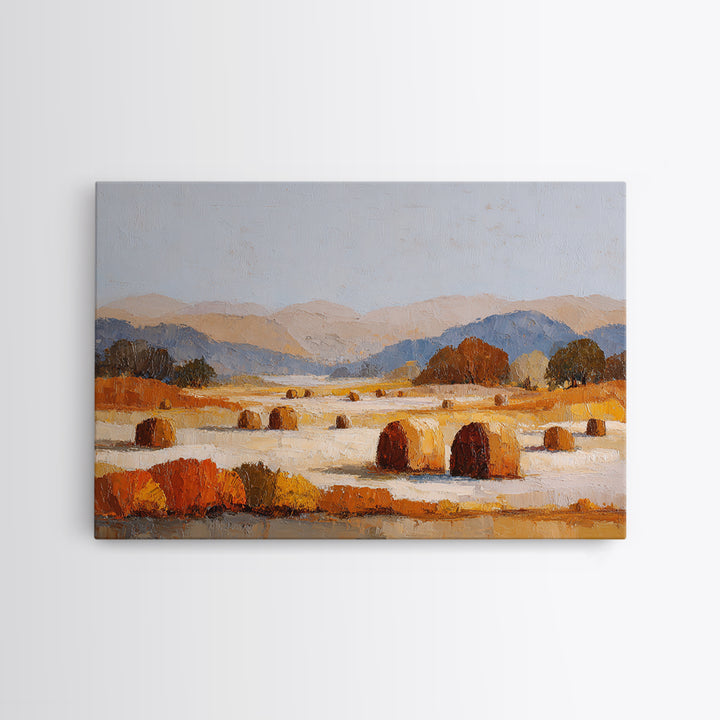 Haystacks Glowing at Golden Hour Framed Canvas Print, Impressionist Art, Floral Wall Art, Living Room Decor, Oil Painting, IMP-3x2-8