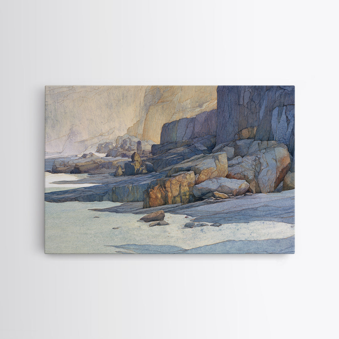 Soft Seaside Cliffs Framed Canvas Print, Impressionist Art, Fine Art Print, Living Room Decor, Fine Art, Impression, Painting, IMP-3x2-81