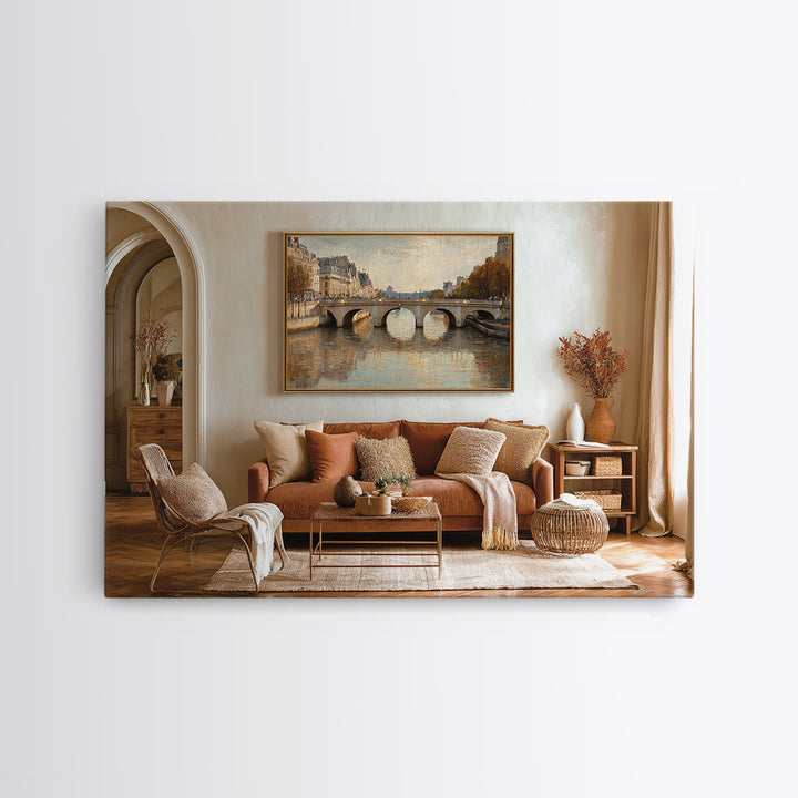 Paris Bridge Reflected Canvas Print, Impressionist Art, Farmhouse Decor, Living Room Decor, Impression, Landscape Wall Art, IMP-3x2-83