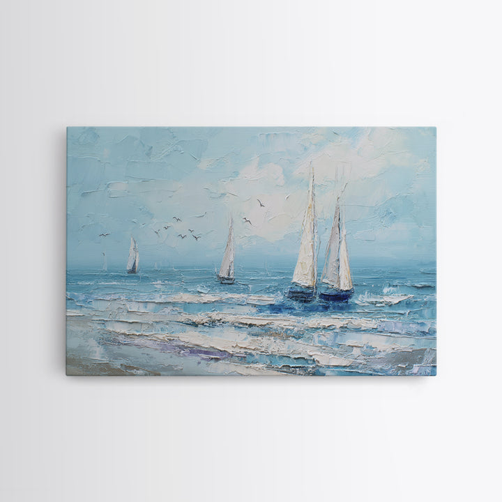 Sailboats on a Bright Sparkling Harbor Canvas Print, Impressionist Art, Statement Artwork, Living Room Decor, Impression, IMP-3x2-85