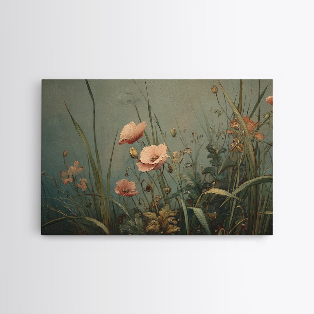 Poppies Blowing Through Green Grass Canvas Print, Impressionist Art, Painting, Living Room Decor, Fine Art, Impression, IMP-3x2-88