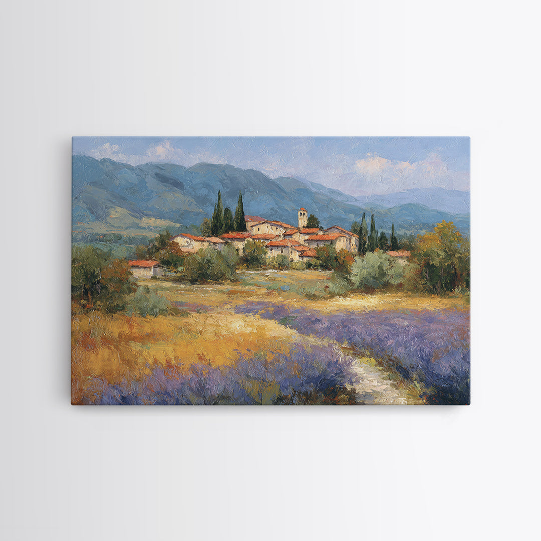 Sunset over Lavender Field Framed Canvas Print, Impressionist Art, Landscape Wall Art, Living Room Decor, Fine Art, Impression, IMP-3x2-90