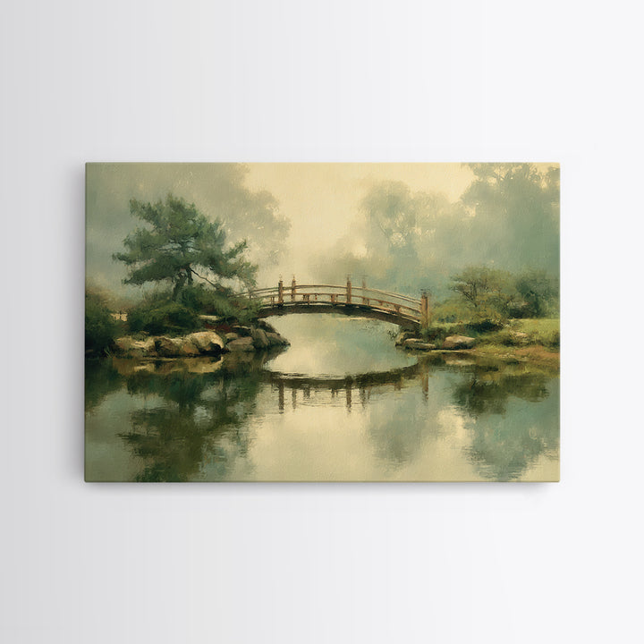 Water Garden Bridge Canvas Print, Impressionist Art, Landscape Art, Living Room Decor, Fine Art, Impression, Textured Painting, IMP-3x2-94