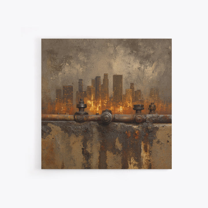 Industrial City Skyline Framed Canvas Print, Industrial Art, Art, Living Room Decor, Fine Art, Foundry, Printable Art, IND-1x1-12