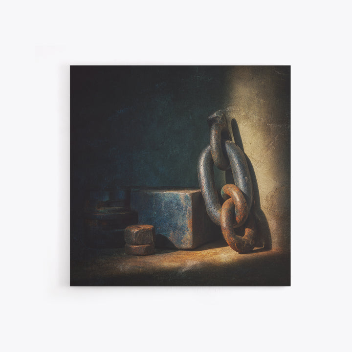 Chain and Hook Still Life Framed Canvas Print, Industrial Art, Printable Art, Living Room Decor, Watercolor Art, Foundry, IND-1x1-16