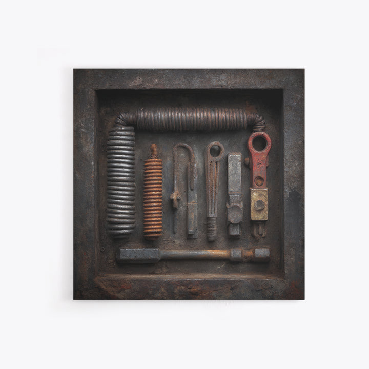 Copper Wire Coil and Tools Composition Canvas Print, Industrial Art, Decor, Living Room Decor, Fine Art, Foundry, Metal Art, IND-1x1-20