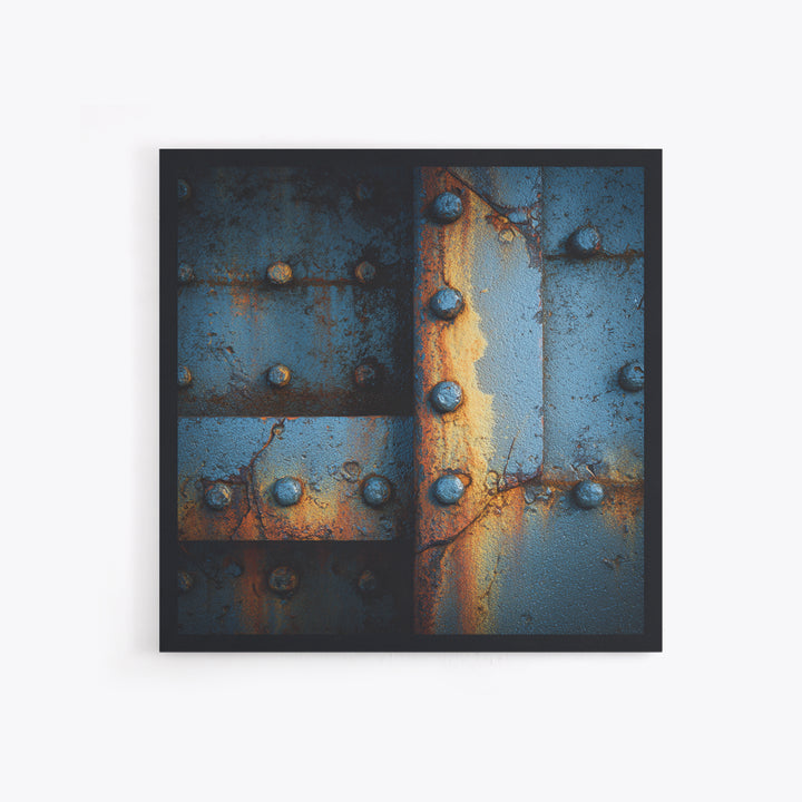Riveted Metal Panel Texture Study Canvas Print, Industrial Art, Steampunk Decor, Living Room Decor, Oil Painting, Foundry, IND-1x1-22
