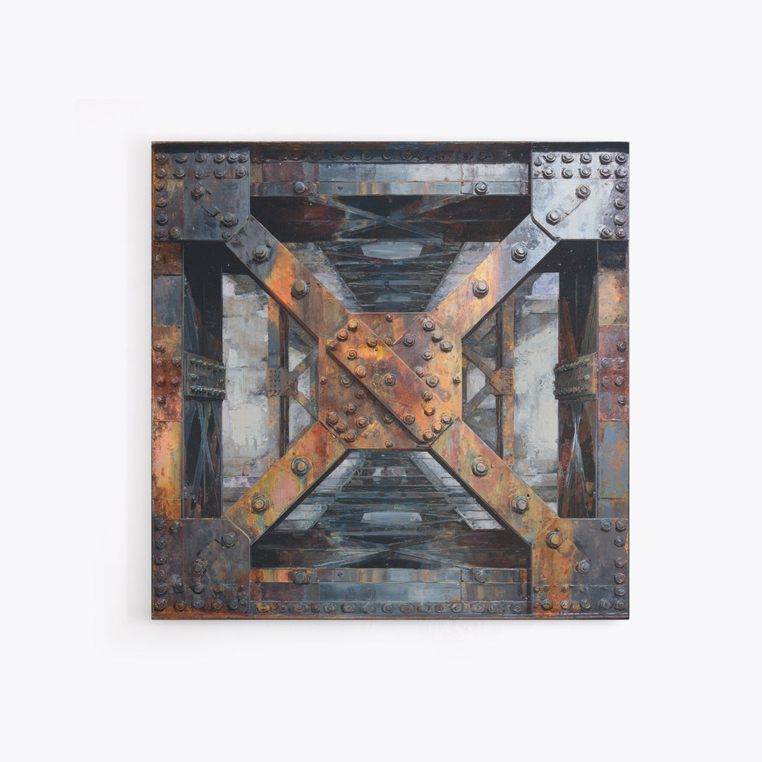 Steel Bridge Truss Framed Canvas Print, Industrial Art, Abstract Painting, Living Room Decor, Fine Art, Foundry, Neutral Decor, IND-1x1-27
