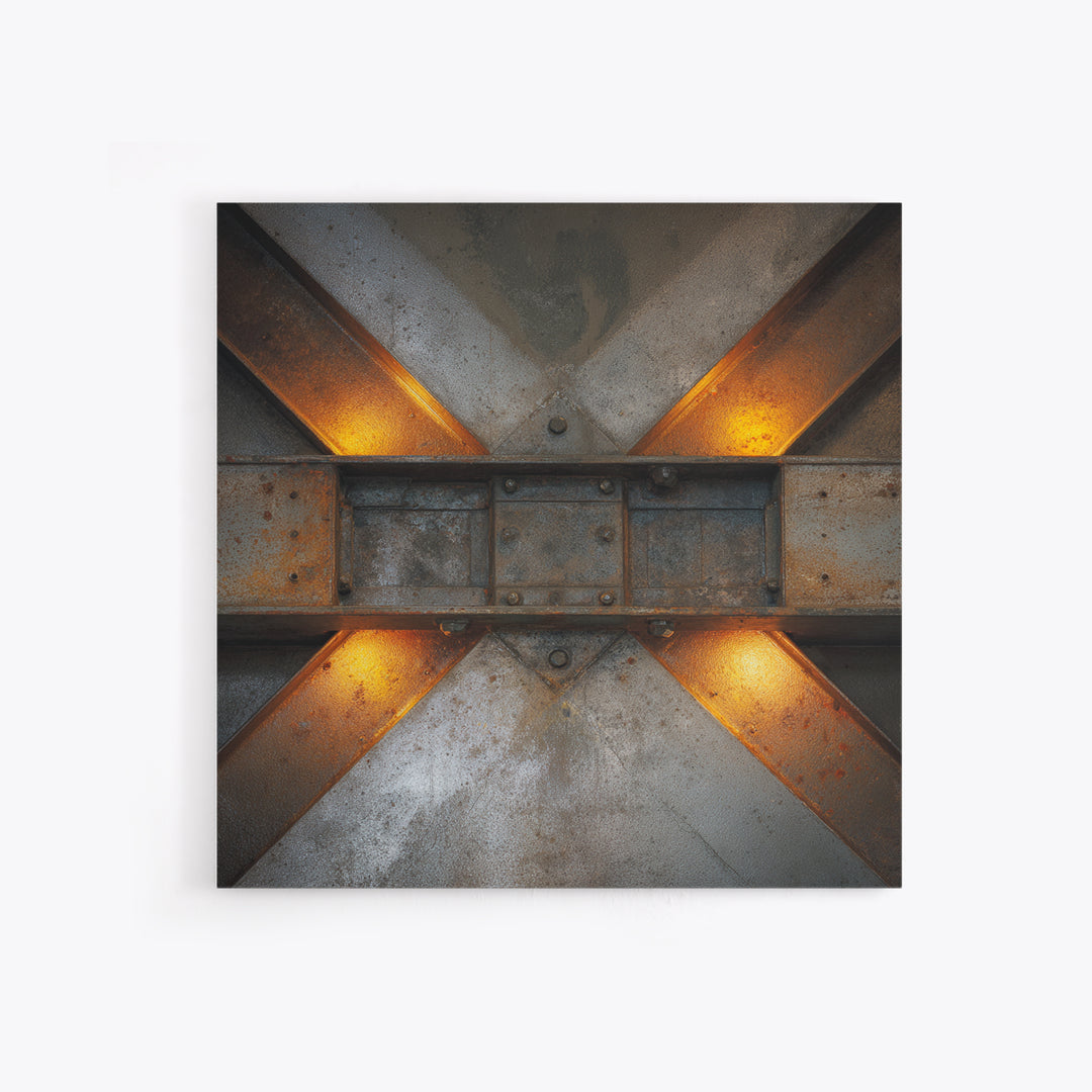 Steel Beams Crossing Like Abstract Lines Framed Canvas Print, Industrial Art, Wall Art, Living Room Decor, Fine Art, Foundry, IND-1x1-65