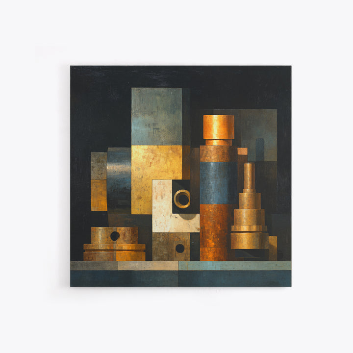 Brass Gauge and Machinery Still Life Canvas Print, Industrial Art, Decor, Living Room Decor, Foundry, Black and White Wall Art, IND-1x1-85