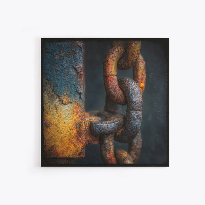 Chain and Hook Still Life Framed Canvas Print, Industrial Art, Wall Art, Living Room Decor, Fine Art, Foundry, Original Art, IND-1x1-88