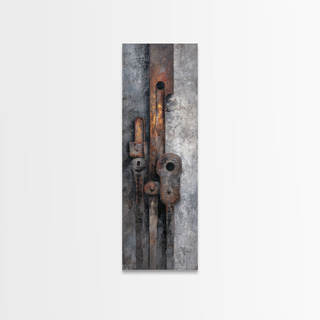Abstract Smoke and Steel Shapes Canvas Print, Industrial Art, Printables, Living Room Decor, Abstract Art, Foundry, IND-1x3-12