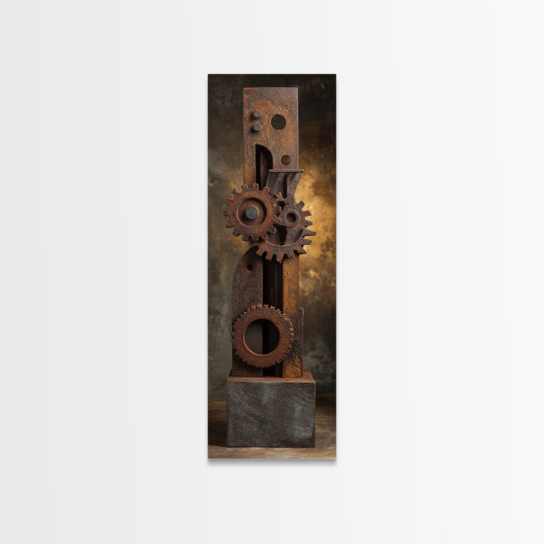 Rusted Gears Arranged as Sculptural Still Life Canvas Print, Industrial Art, Digital Prints, Living Room Decor, Foundry, IND-1x3-13