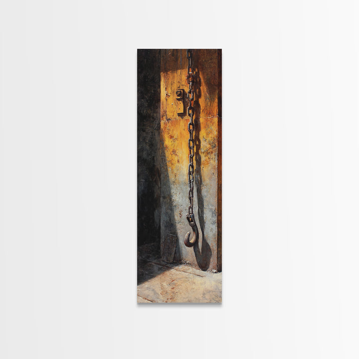 Chain and Hook Still Life Canvas Print, Industrial Art, Original Art, Living Room Decor, Fine Art, Foundry, Steampunk Decor, IND-1x3-28