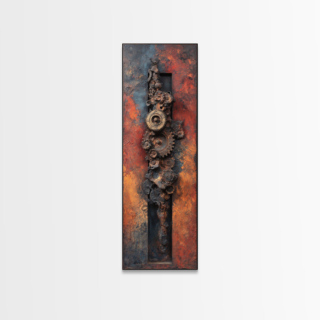 Rusted Gears Arranged as Sculptural Still Life Canvas Print, Industrial Art, Digital Prints, Living Room Decor, Foundry, IND-1x3-37