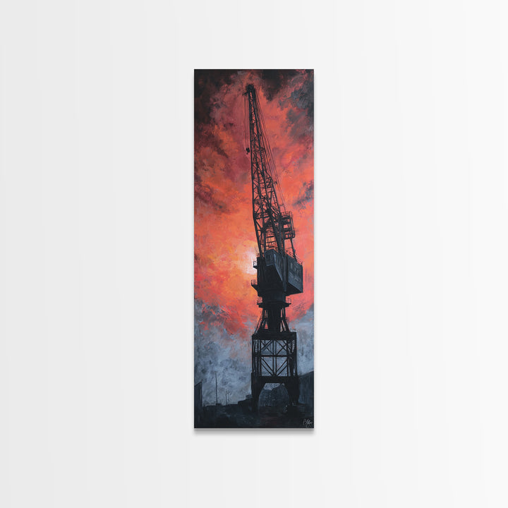 Warehouse Crane Silhouette Canvas Print, Industrial Art, Black and White Art, Living Room Decor, Foundry, Minimalist Decor, IND-1x3-43