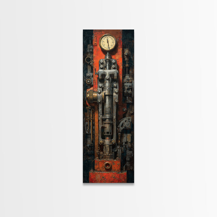 Brass Gauge and Machinery Still Life Canvas Print, Industrial Art, Textured Painting, Living Room Decor, Fine Art, Foundry, IND-1x3-49