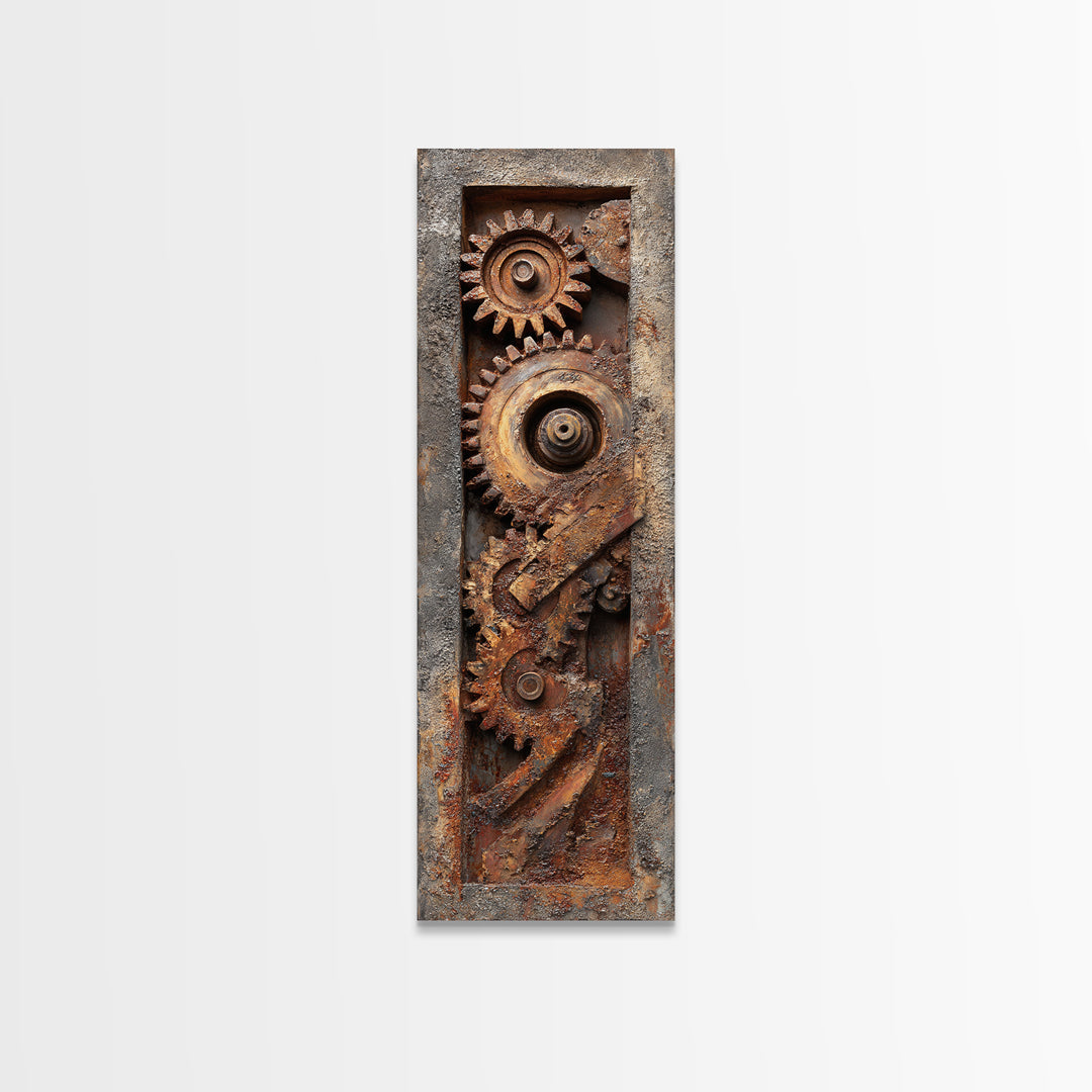 Rusted Gears Arranged as Sculptural Still Life Canvas Print, Industrial Art, Black and White Wall Art, Living Room Decor, IND-1x3-85