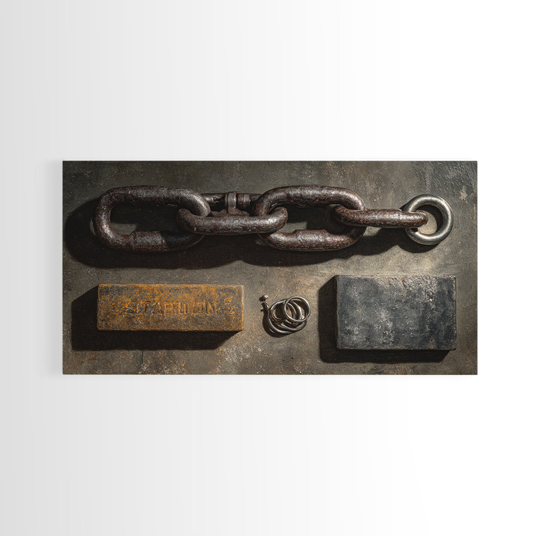 Chain and Hook Still Life Framed Canvas Print, Industrial Art, Room Decor, Living Room Decor, Fine Art, Foundry, Printables, IND-2x1-12