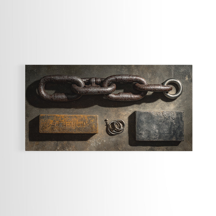 Chain and Hook Still Life Framed Canvas Print, Industrial Art, Room Decor, Living Room Decor, Fine Art, Foundry, Printables, IND-2x1-12