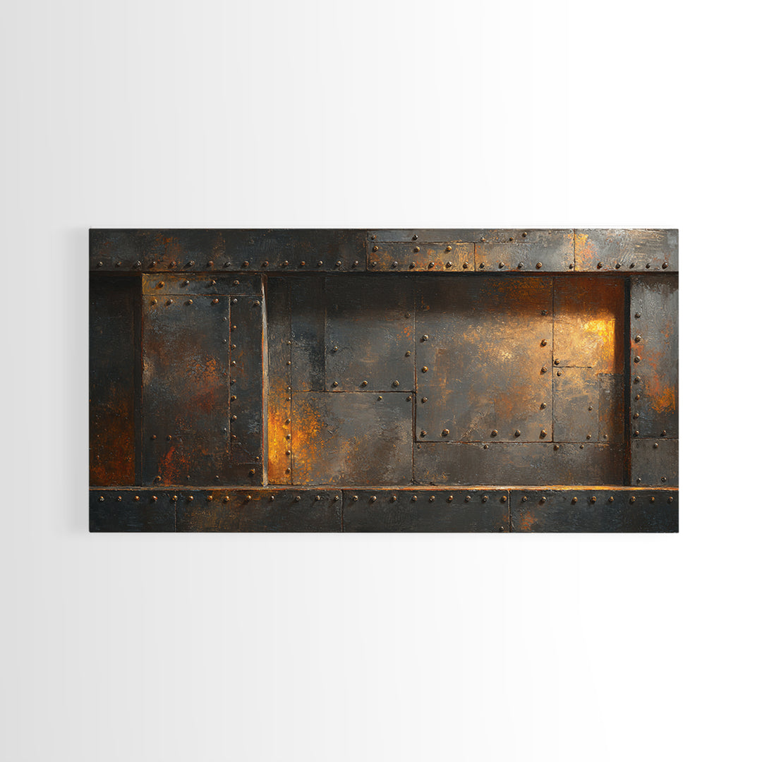 Riveted Metal Panel Texture Study Framed Canvas Print, Industrial Art, Wall Art, Living Room Decor, Fine Art, Foundry, IND-2x1-18