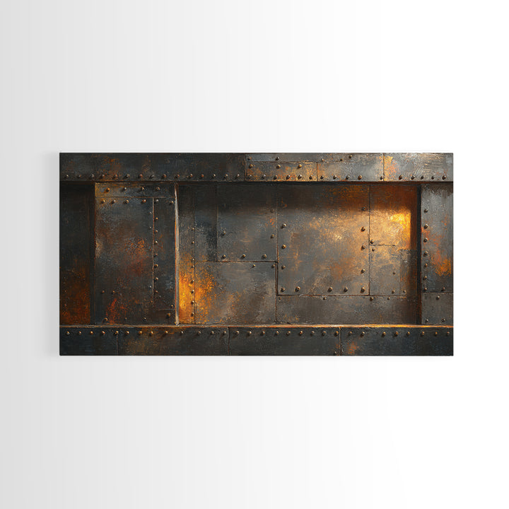 Riveted Metal Panel Texture Study Framed Canvas Print, Industrial Art, Wall Art, Living Room Decor, Fine Art, Foundry, IND-2x1-18