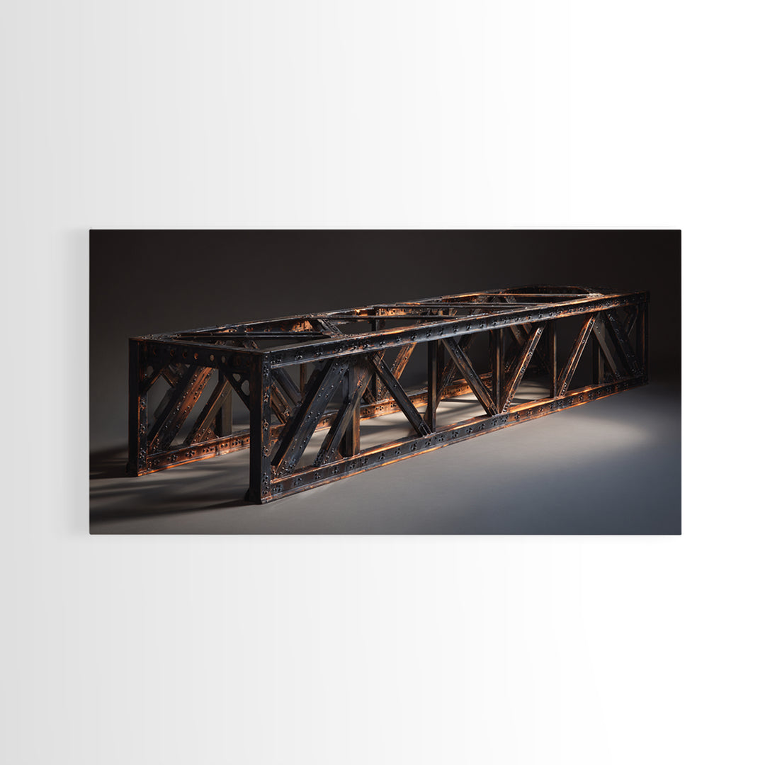 Steel Bridge Truss Framed Canvas Print, Industrial Art, Wall Hanging, Living Room Decor, Watercolor Art, Foundry, IND-2x1-23