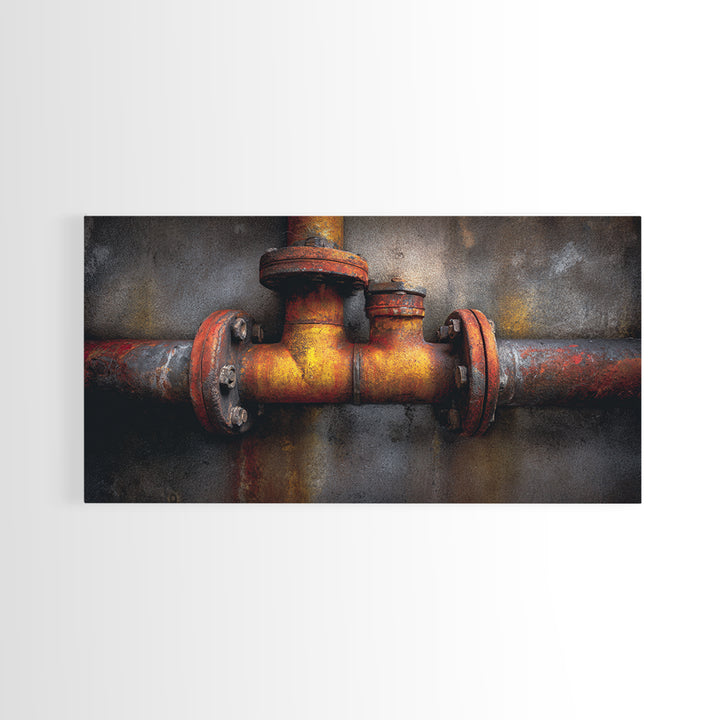 Metal Pipes and Valves as Graphic Composition Framed Canvas Print, Industrial Art, Wall Art, Living Room Decor, Foundry, IND-2x1-28