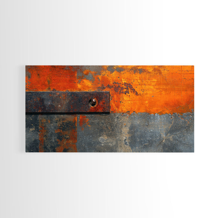 Rust Orange and Charcoal Geometric Abstraction Framed Canvas Print, Industrial Art, Living Room Decor, Abstract Art, Foundry, IND-2x1-34