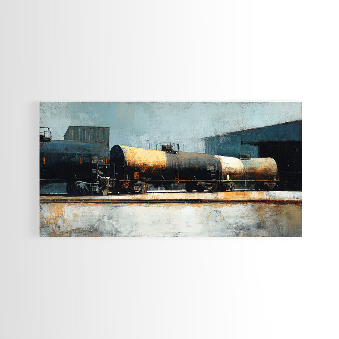 Urban Rail Yard Canvas Print, Industrial Art, Original Art, Living Room Decor, Foundry, Steampunk Decor, Bauhaus Poster, IND-2x1-41