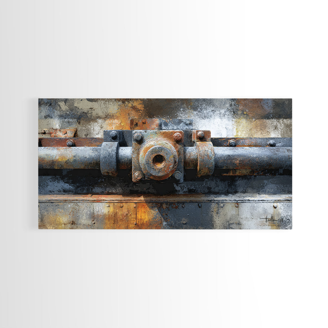 Urban Rail Yard Framed Canvas Print, Industrial Art, Metal Art, Living Room Decor, Abstract Art, Foundry, Gallery Decor, IND-2x1-65