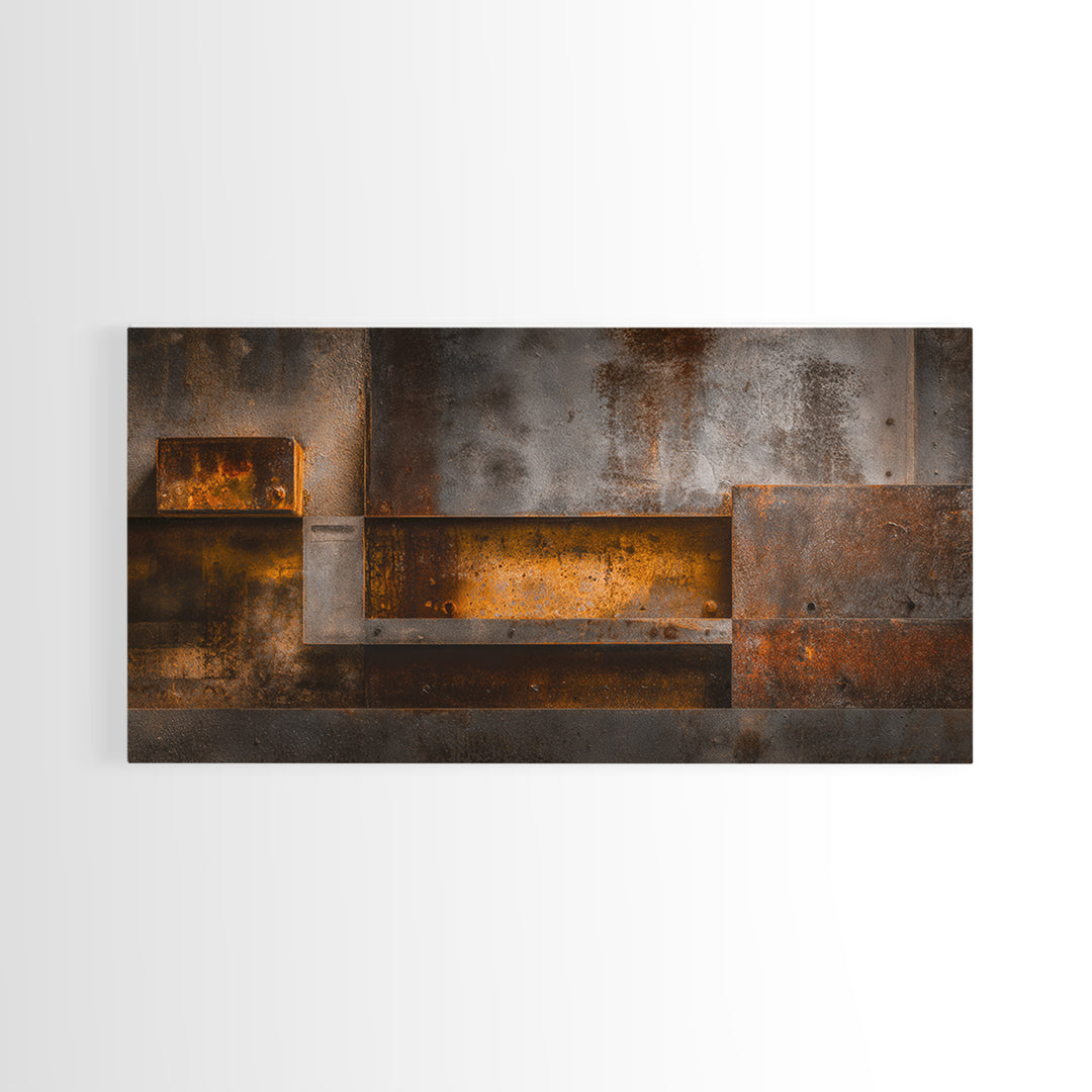 Abstract Smoke and Steel Shapes Canvas Print, Industrial Art, Original Painting, Living Room Decor, Abstract Art, Foundry, IND-2x1-68