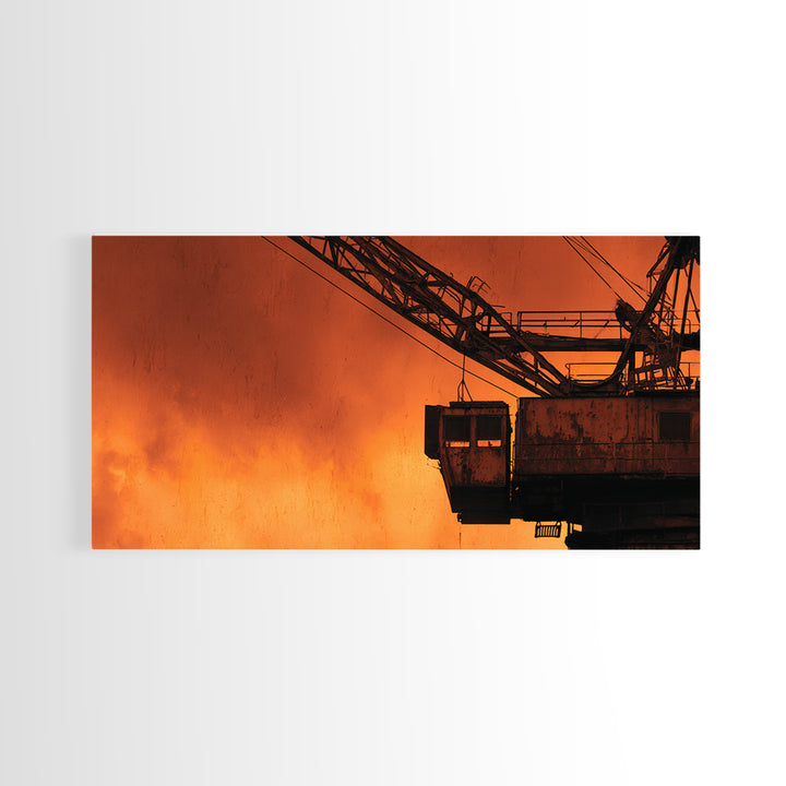 Warehouse Crane Silhouette Framed Canvas Print, Industrial Art, Minimalist Decor, Living Room Decor, Fine Art, Foundry, IND-2x1-75