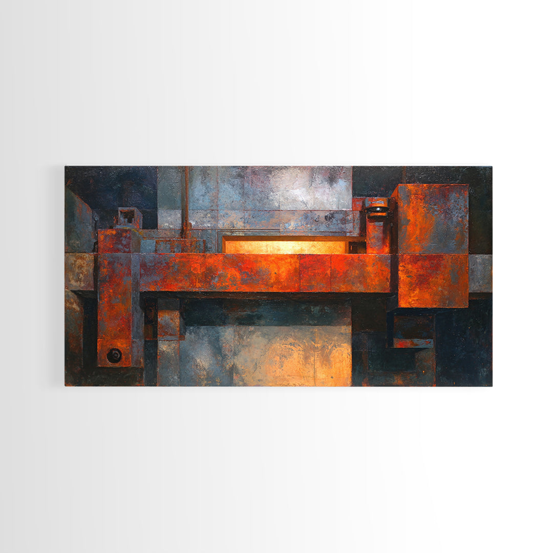 Rust Orange and Charcoal Geometric Abstraction Canvas Print, Industrial Art, Living Room Decor, Abstract Art, Foundry, IND-2x1-82