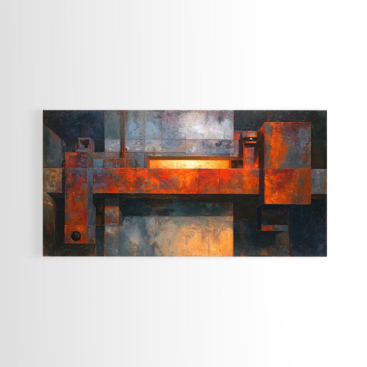 Rust Orange and Charcoal Geometric Abstraction Canvas Print, Industrial Art, Living Room Decor, Abstract Art, Foundry, IND-2x1-82