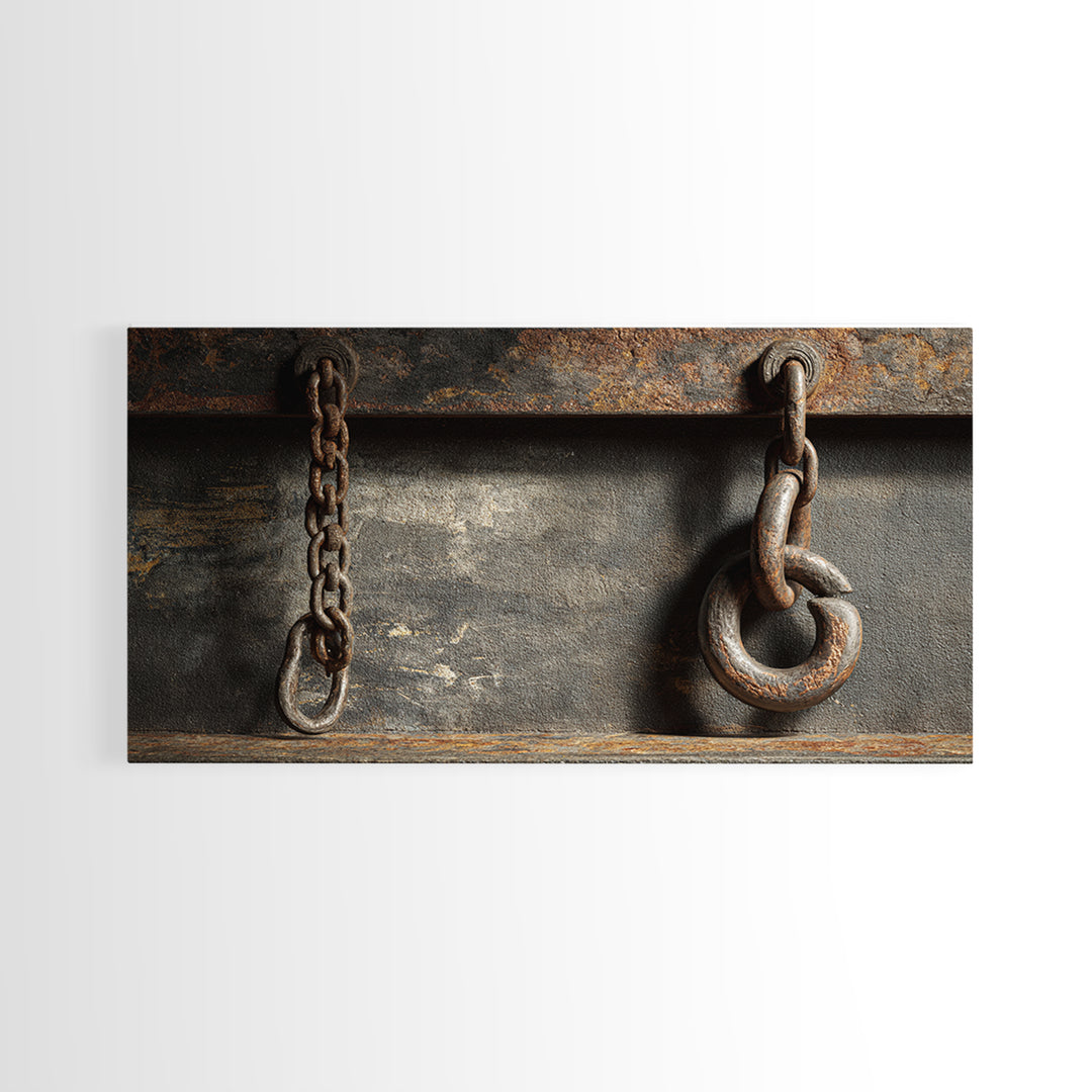 Chain and Hook Still Life Framed Canvas Print, Industrial Art, Abstract Painting, Living Room Decor, Fine Art, Foundry, IND-2x1-84