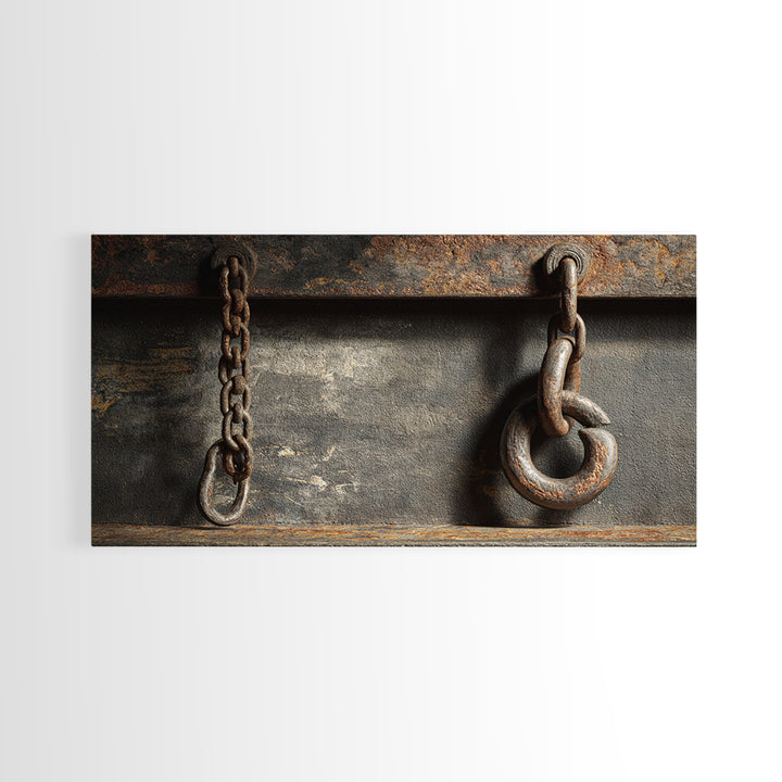 Chain and Hook Still Life Framed Canvas Print, Industrial Art, Abstract Painting, Living Room Decor, Fine Art, Foundry, IND-2x1-84