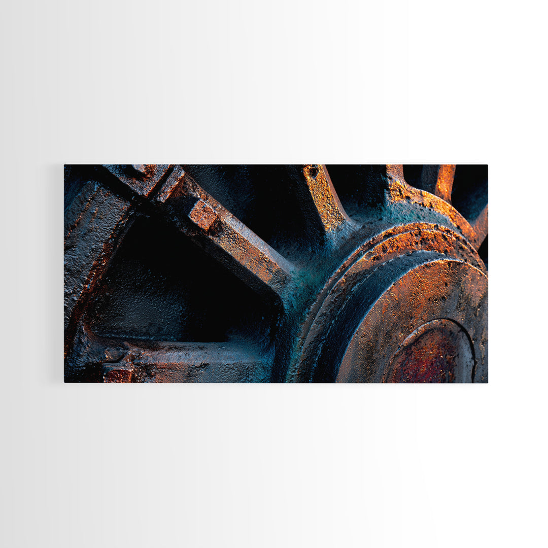 Steam Locomotive Wheel Closeup Canvas Print, Industrial Art, Abstract Art, Living Room Decor, Watercolor Art, Foundry, IND-2x1-98