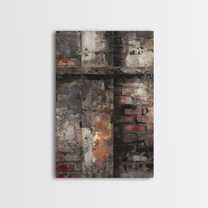 Exposed Brick Texture Abstract Framed Canvas Print, Industrial Art, Printable Art, Living Room Decor, Fine Art, Foundry, IND-2x3-12