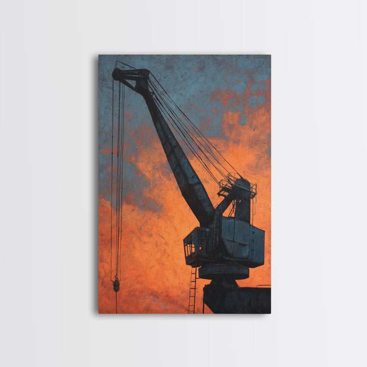 Warehouse Crane Silhouette Canvas Print, Industrial Art, Original Painting, Living Room Decor, Fine Art, Foundry, Large Art, IND-2x3-15