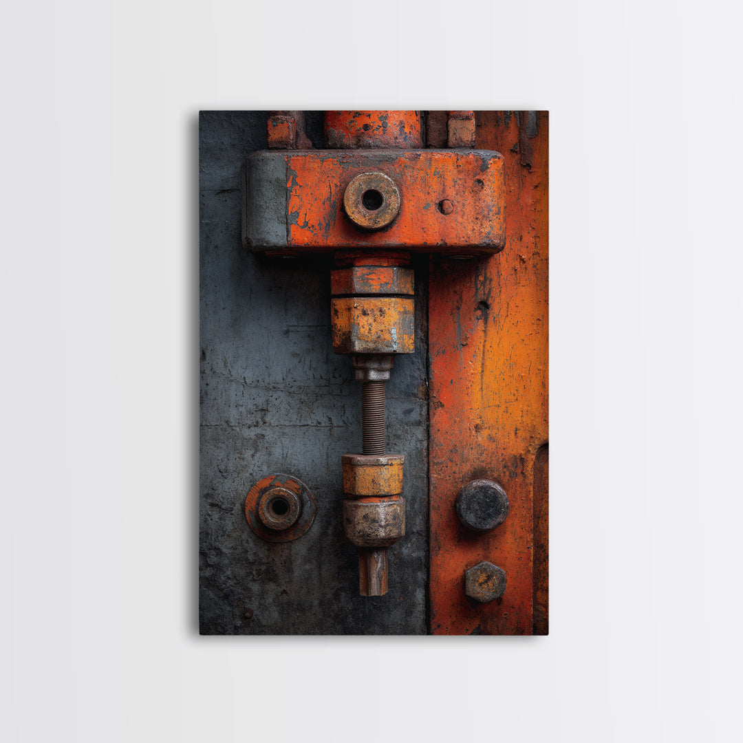 Rust Orange and Charcoal Geometric Abstraction Framed Canvas Print, Industrial Art, Art Print, Living Room Decor, Foundry, IND-2x3-22