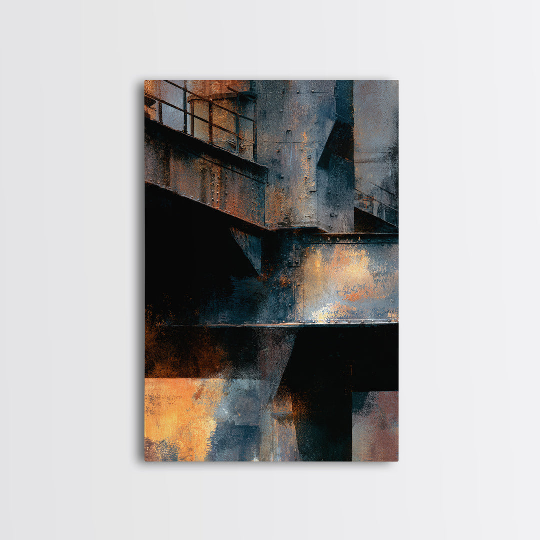 Urban Rail Yard Canvas Print, Industrial Art, Abstract Wall Art, Living Room Decor, Watercolor Art, Foundry, IND-2x3-29