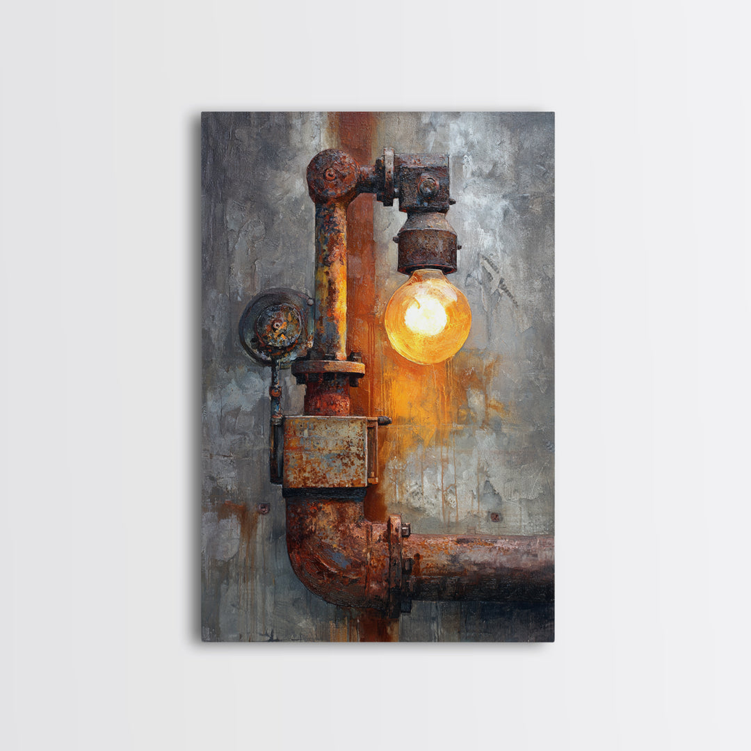 Industrial Lamp with Warm Glow Canvas Print, Industrial Art, Abstract Art, Living Room Decor, Fine Art, Foundry, Bauhaus Poster, IND-2x3-31