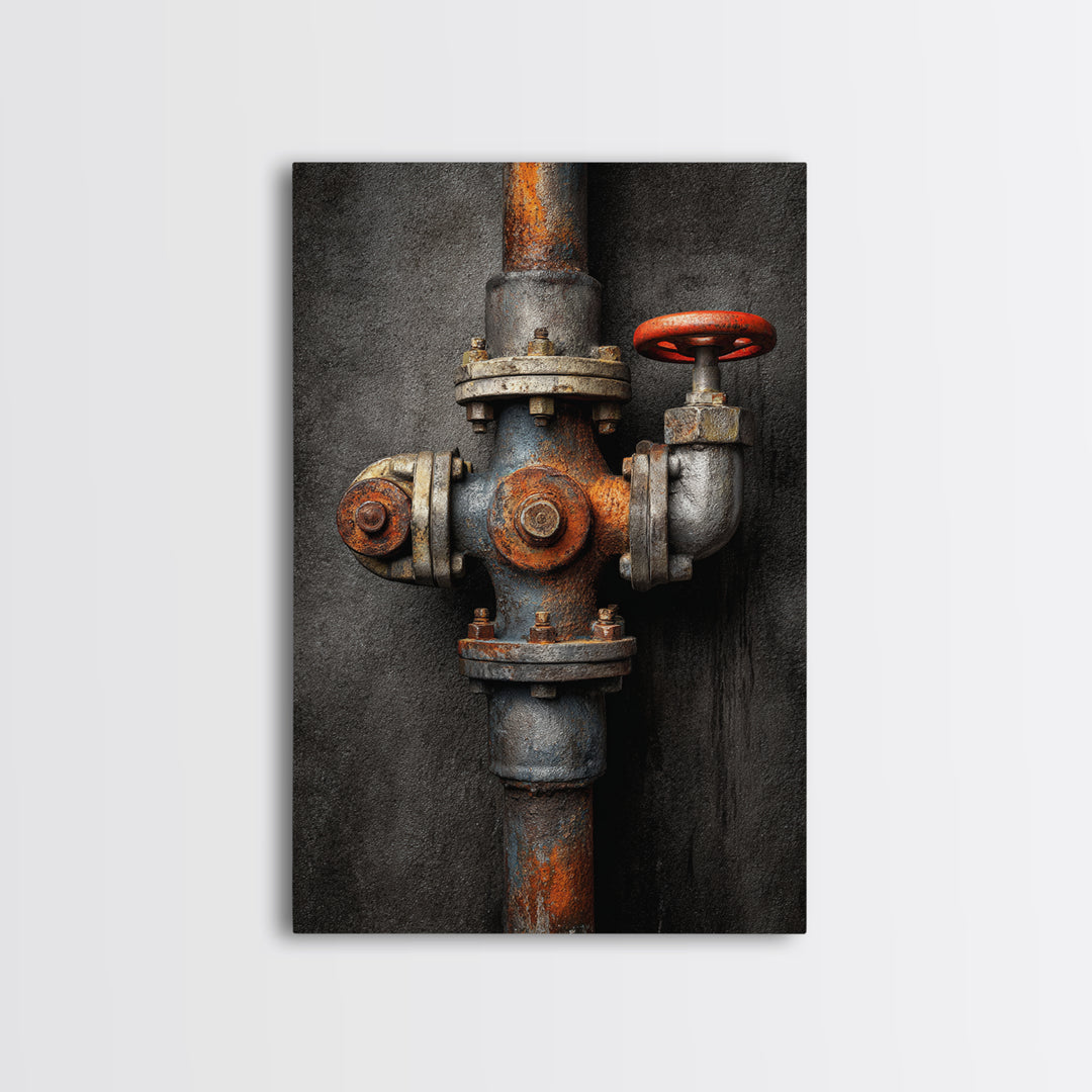 Metal Pipes and Valves as Graphic Composition Canvas Print, Industrial Art, Printables, Living Room Decor, Fine Art, Foundry, IND-2x3-40