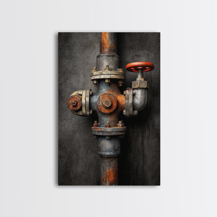 Metal Pipes and Valves as Graphic Composition Canvas Print, Industrial Art, Printables, Living Room Decor, Fine Art, Foundry, IND-2x3-40