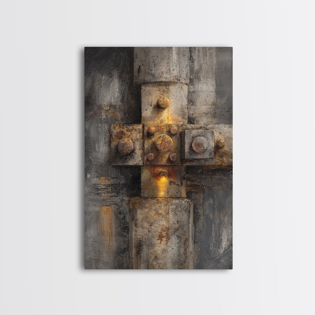 Concrete Wall Abstract Framed Canvas Print, Industrial Art, Abstract Painting, Living Room Decor, Foundry, Neutral Decor, IND-2x3-41